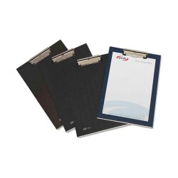 Portanotas pardo carton forrado pvc folio con pinza metalica azul