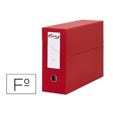 Caja transferencia pardo folio forrado extra doble lomo 80 mm estuche interior con tarjetero roja
