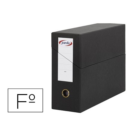 Caja transferencia pardo folio forrado extra doble lomo 80 mm estuche interior con tarjetero negra