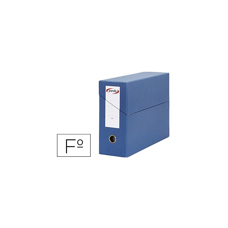 Caja transferencia pardo folio forrado extra doble lomo 80 mm estuche interior con tarjetero azul
