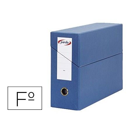 Caja transferencia pardo folio forrado extra doble lomo 80 mm estuche interior con tarjetero azul