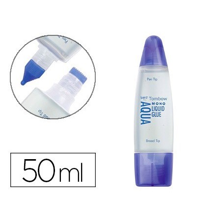 Pegamento cola liquida tombow transparente aqua permanente con 2 puntas bote de 50 ml