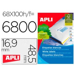 Etiquetas adhesivas apli 01282 tamaño 48,5x16,9 mm para fotocopiadora laser ink-jet caja de 100h dina4 6800 etiqu