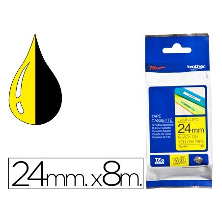 Cinta brother tze651 amarillo/negro 24mm longitud de 8mts