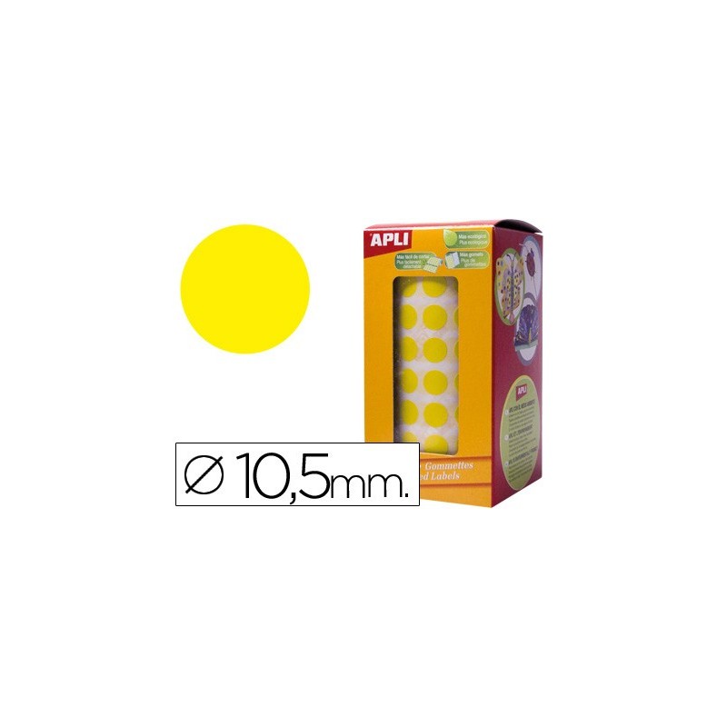 Gomets autoadhesivos circulares 10,5mm amarillo rollo de 5192 unidades