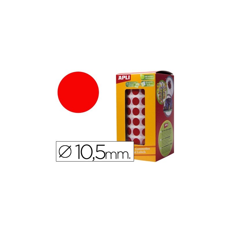 Gomets autoadhesivos circulares 10,5 mm rojo rollo de 5192 unidades
