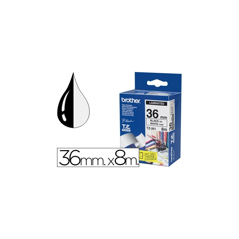 Cinta brother tze261 blanco-negro 36mm longitud 8 mt