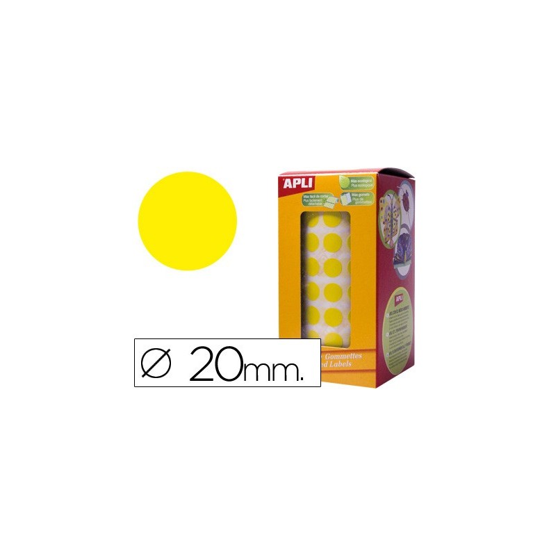 Gomets autoadhesivos circulares 20 mm amarillo rollo de 1770 unidades