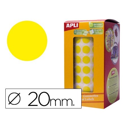 Gomets autoadhesivos circulares 20 mm amarillo rollo de 1770 unidades