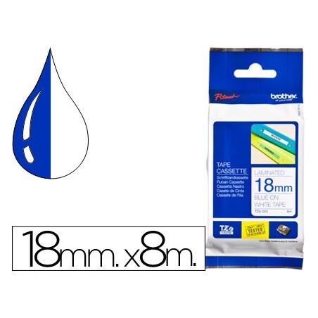 Cinta brother tze243 laminada azul-blanco 18 mm 8mts