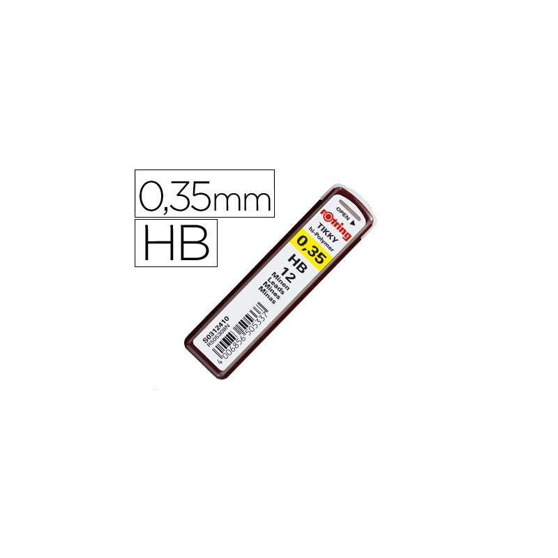Minas rotring grafito 0,35 mm hb estuche de 12 minas