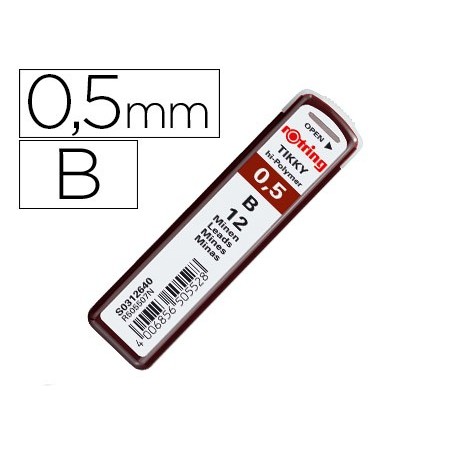 Minas rotring grafito 0,5 mm b estuche de 12 minas