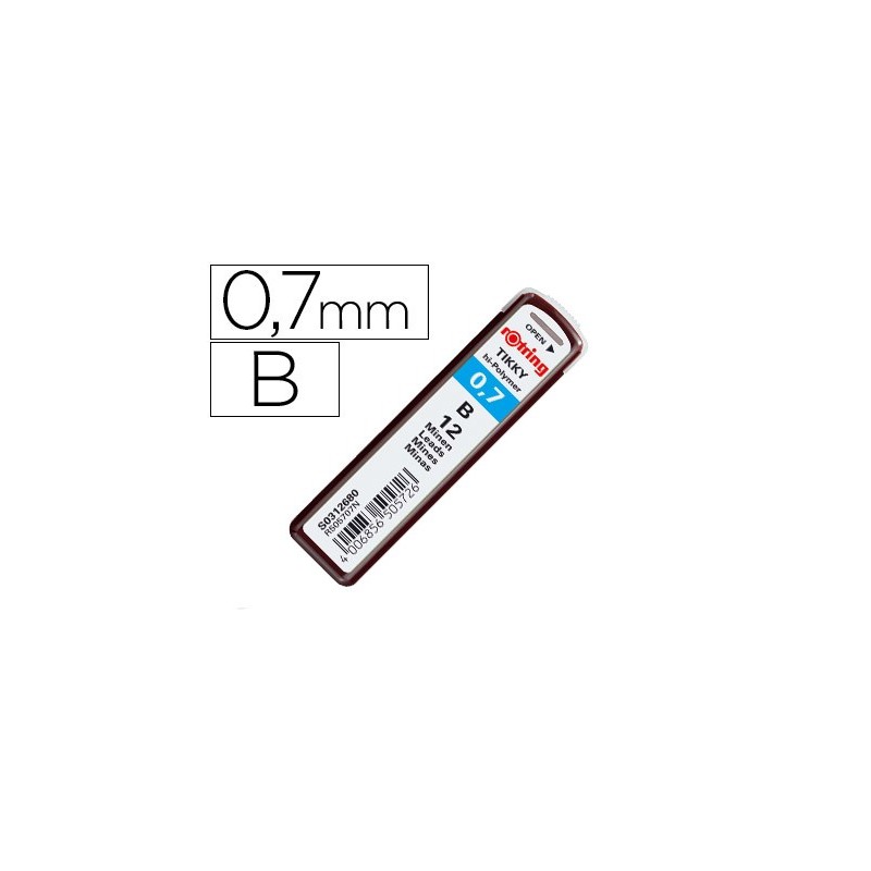 Minas rotring grafito 0,7 mm b estuche de 12 minas