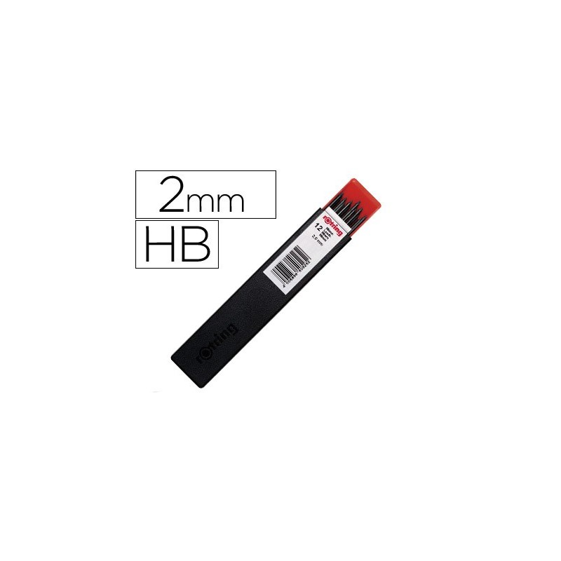 Minas rotring grafito 2 mm hb estuche de 12 minas