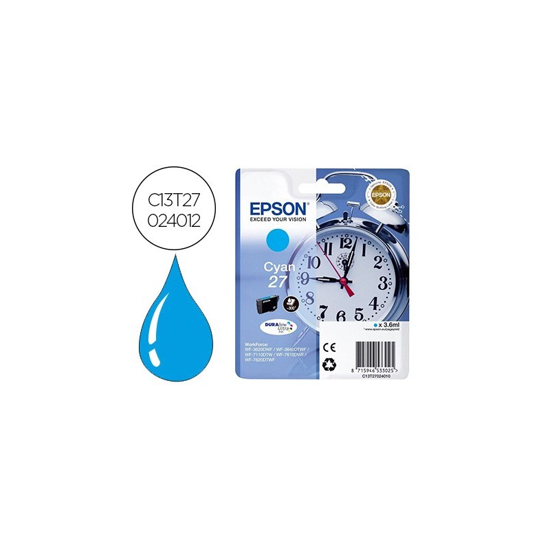 Ink-jet epson 27 wf3620 / 7110 / 7610 / 7620 cyan 300 pag