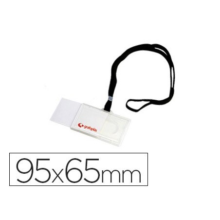 Identificador con cordon plano negro grafoplas 65x95 mm con apertura lateral