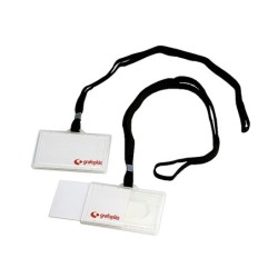 Identificador con cordon plano negro grafoplas 65x95 mm con apertura lateral