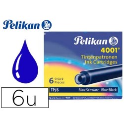Tinta estilografica pelikan tp6 azul/negro caja de 6 cartuchos