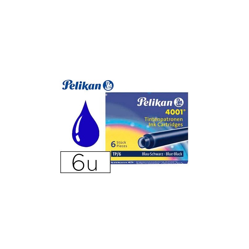 Tinta estilografica pelikan tp6 azul/negro caja de 6 cartuchos