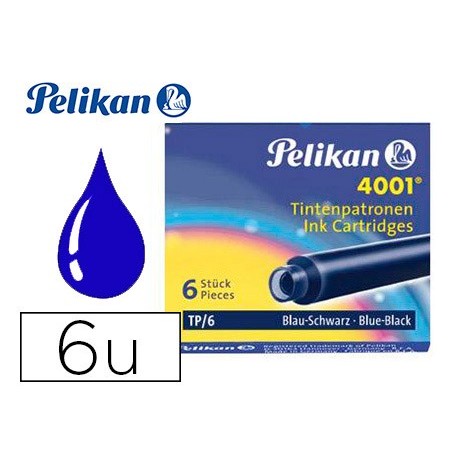 Tinta estilografica pelikan tp6 azul/negro caja de 6 cartuchos