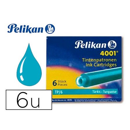 Tinta estilografica pelikan tp6 turquesa caja de 6 cartuchos