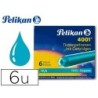 Tinta estilografica pelikan tp6 turquesa caja de 6 cartuchos