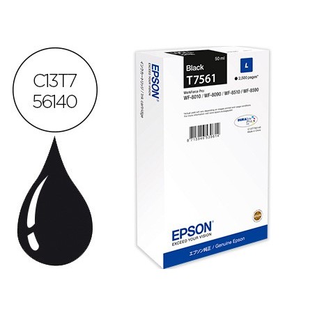 Ink-jet epson t7561 negro l wf-8010dw / 8090d3twc / 8510dwf / 8590dwf capacidad 2500 pag