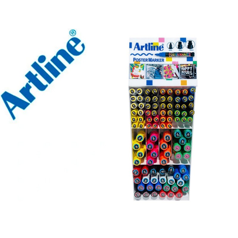 Expositor artline poster marker 96 unidades colores surtidos 51 uds 2 mm / 33 uds 6 mm / 12 uds 12 mm Expositor artline poster marker 96 unidades colores surtidos 51 uds 2 mm / 33 uds 6 mm / 12 uds 12 mm