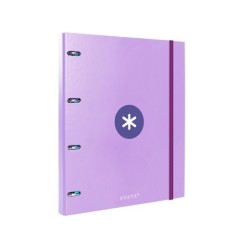Carpeta con recambio antartik a4 cuadro 5mm forrada 4 anillas 25mm redondas color lavanda