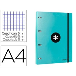 Carpeta con recambio antartik a4 cuadro 5mm forrada 4 anillas 25mm redondas color menta
