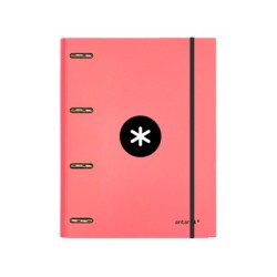 Carpeta con recambio antartik a4 cuadro 5mm forrada 4 anillas 25mm redondas color coral