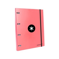 Carpeta con recambio antartik a4 cuadro 5mm forrada 4 anillas 25mm redondas color coral