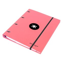 Carpeta con recambio antartik a4 cuadro 5mm forrada 4 anillas 25mm redondas color coral