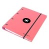 Carpeta con recambio antartik a4 cuadro 5mm forrada 4 anillas 25mm redondas color coral