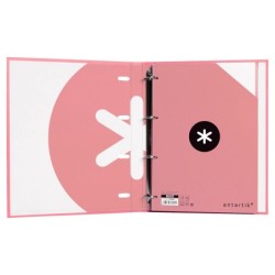 Carpeta con recambio antartik a4 cuadro 5mm forrada 4 anillas 25mm redondas color coral