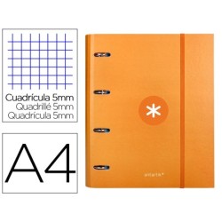 Carpeta con recambio antartik a4 cuadro 5mm forrada 4 anillas 40mm redondas con solapa color mostaza