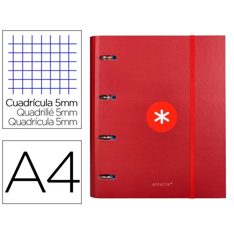 Carpeta con recambio antartik a4 cuadro 5mm forrada 4 anillas 40mm redondas con solapa color frambuesa Carpeta con recambio antartik a4 cuadro 5mm forrada 4 anillas 40mm redondas con solapa color frambuesa