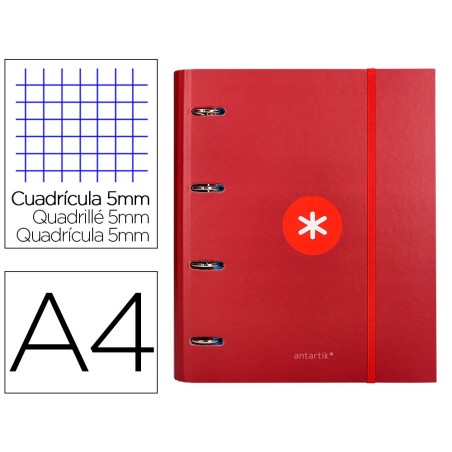 Carpeta con recambio antartik a4 cuadro 5mm forrada 4 anillas 40mm redondas con solapa color frambuesa