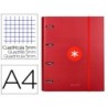 Carpeta con recambio antartik a4 cuadro 5mm forrada 4 anillas 40mm redondas con solapa color frambuesa