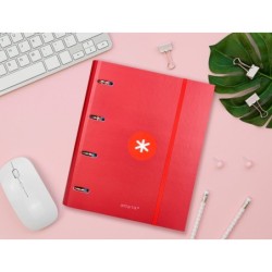 Carpeta con recambio antartik a4 cuadro 5mm forrada 4 anillas 40mm redondas con solapa color frambuesa