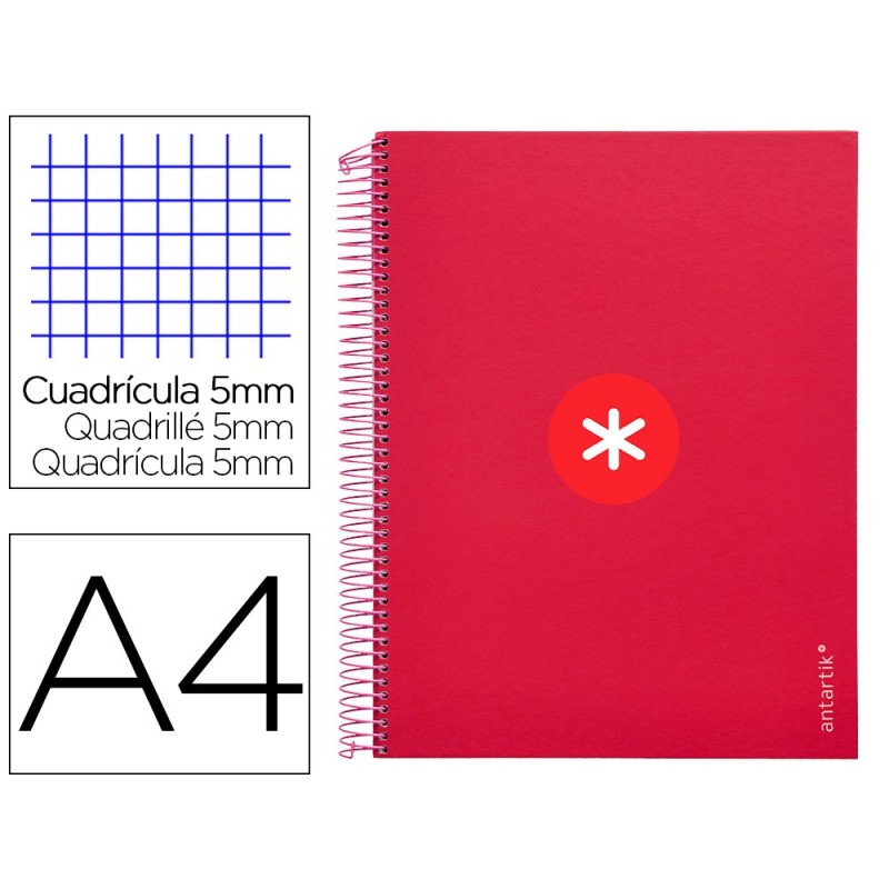 Cuaderno espiral a4 micro antartik tapa forrada 120h 100 gr cuadro 5mm 5 bandas 4 taladros color frambuesa Cuaderno espiral a4 micro antartik tapa forrada 120h 100 gr cuadro 5mm 5 bandas 4 taladros color frambuesa