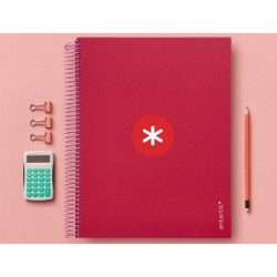 Cuaderno espiral a4 micro antartik tapa forrada 120h 100 gr cuadro 5mm 5 bandas 4 taladros color frambuesa