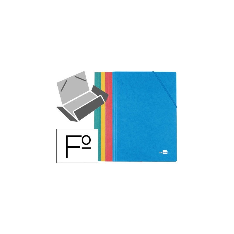 Carpeta liderpapel gomas folio 3 solapas carton simil prespan pack de 4 unidades colores surtidos