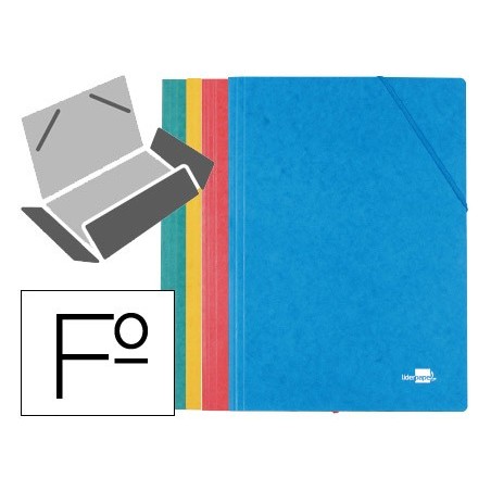 Carpeta liderpapel gomas folio 3 solapas carton simil prespan pack de 4 unidades colores surtidos