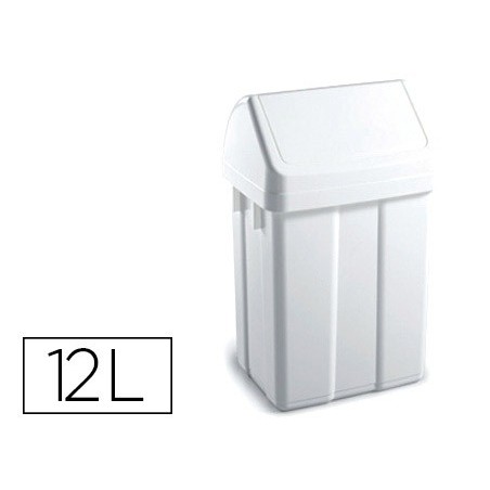 Papelera contenedor tts plastico con tapadera max 12 litros blanca 400x230x200 mm