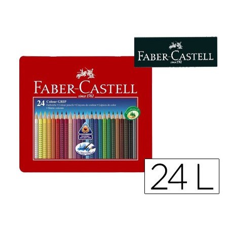 Lapices de colores faber castell acuarelable colour grip triangular caja metalica de 24 colores surtidos