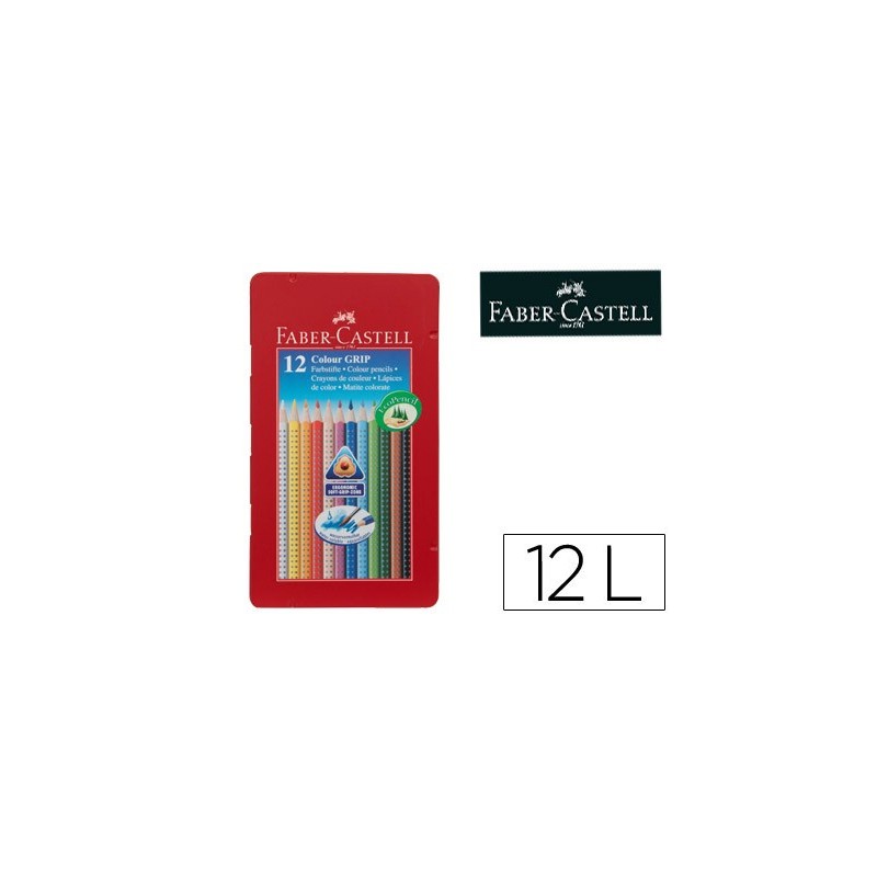 Lapices de colores faber castell acuarelable colour grip triangular caja metalica de 12 colores surtidos