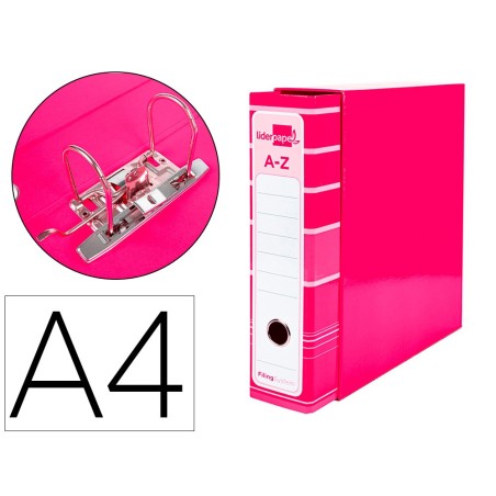 Archivador de palanca liderpap el a4 filing system forrado sin rado lomo 80mm rosa con caja y compresor metalico