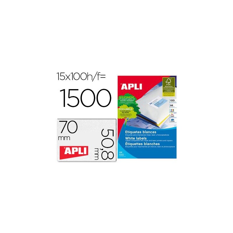 Etiqueta adhesiva apli 1295 tamaño 70x50,8 mm fotocopiadora laser ink-jet caja con 100 hojas din a4