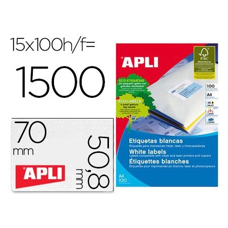 Etiqueta adhesiva apli 1295 tamaño 70x50,8 mm fotocopiadora laser ink-jet caja con 100 hojas din a4